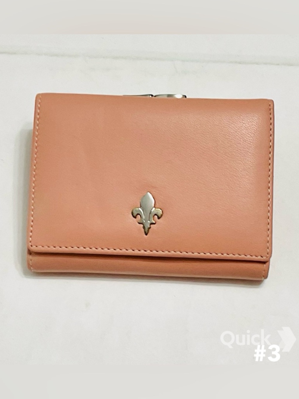 Peach Leather Compact Wallet with Metal Clasp